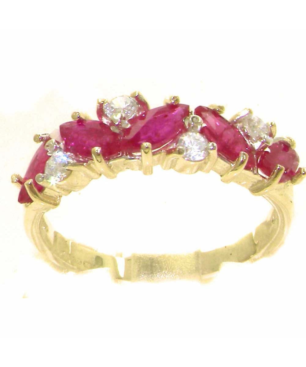 LBG British Made 10k Yellow Gold Natural Ruby Diamond Womens