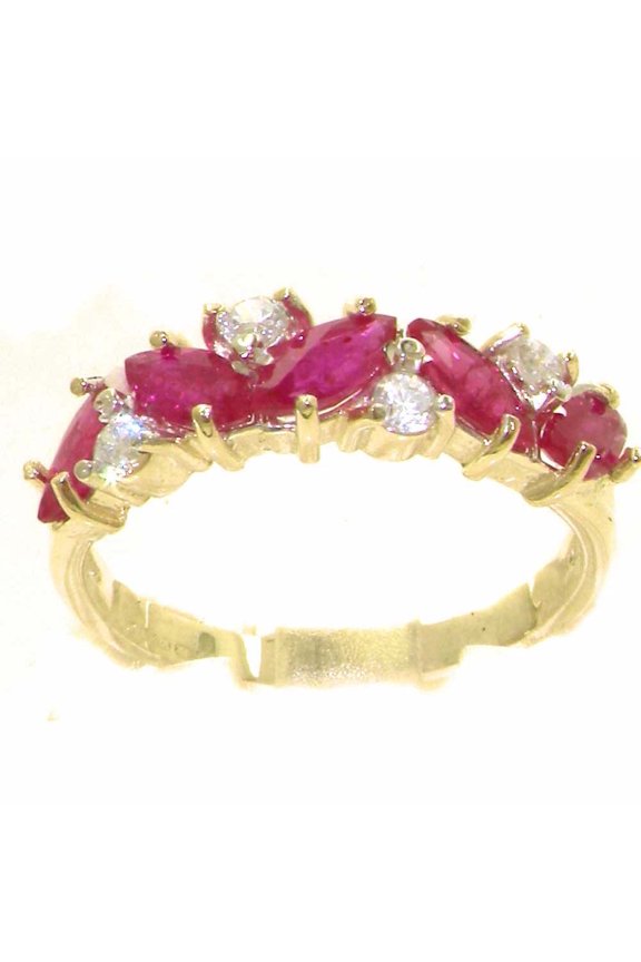 LBG British Made 10k Yellow Gold Natural Ruby & Diamond Womens Eternity Ring - 33 size options
