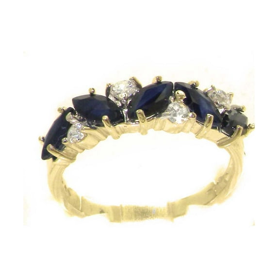 LBG British Made 10k Yellow Gold Natural Sapphire & Cubic Zirconia Womens Eternity Ring - 33 size options