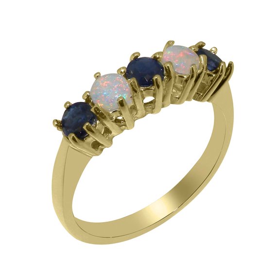 LBG British Made 10k Yellow Gold Natural Sapphire & Opal Ladies Eternity Ring - 33 size options - Size 10