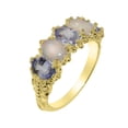 thumbnail image 1 of LBG British Made 10k Yellow Gold Natural Tanzanite & Opal Womens Eternity Ring - 33 size options - Size 10, 1 of 7