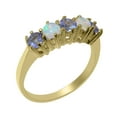 thumbnail image 1 of LBG British Made 10k Yellow Gold Natural Tanzanite & Opal Womens Eternity Ring - 33 size options - Size 9.75, 1 of 6