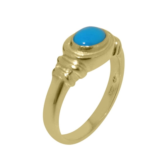 LBG British Made 10k Yellow Gold Natural Turquoise Unisex Engagement Ring - 33 size options - Size 7.75