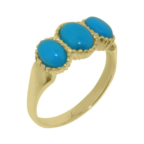 LBG British Made 10k Yellow Gold Natural Turquoise Womens Anniversary Ring - 33 size options - Size 10