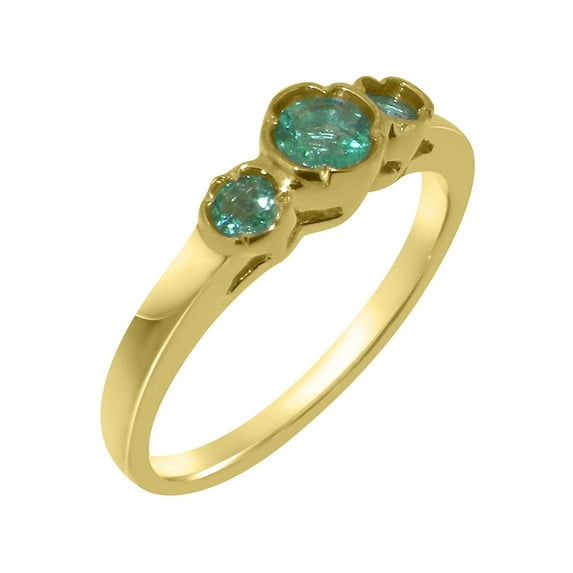 LBG British Made 10k Yellow Gold Ring with Natural Emerald Womens Engagement Ring - 33 size options - Size 7.25