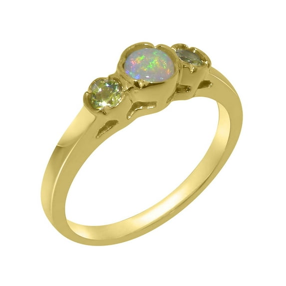 LBG British Made 10k Yellow Gold Ring with Natural Opal & Peridot Womens Engagement Ring - 33 size options - Size 7.25