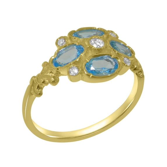 LBG British Made 10k Yellow Gold Synthetic Cubic Zirconia & Natural Blue Topaz Womens Anniversary Ring - 33 size options - Size 10.25