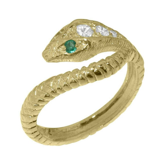 LBG British Made 10k Yellow Gold Synthetic Cubic Zirconia & Real Genuine Emerald Womens Band Ring - 33 size options - Size 5.75