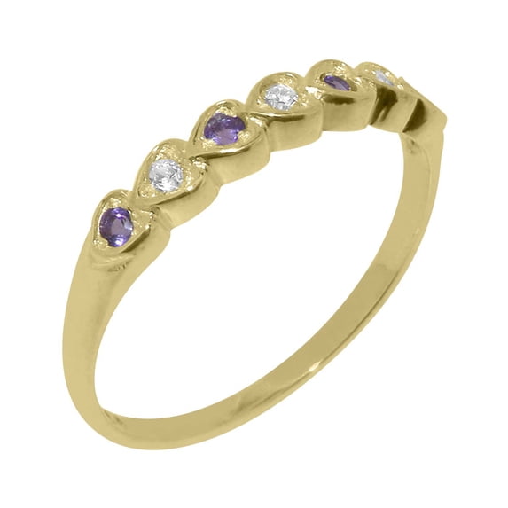 LBG British Made 10k Yellow Gold ring with Cubic Zirconia & Natural Amethyst Womens Eternity Ring - 33 size options - Size 11.25