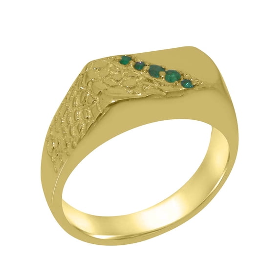 LBG British Made 10k Yellow Gold ring with Natural Emerald Mens band Ring - 33 size options - Size 11