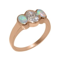 LBG British Made 14k Rose Gold Cubic Zirconia & Natural Opal Womens Anniversary Ring - 33 size options - Size 10