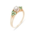 thumbnail image 1 of LBG British Made 14k Rose Gold Cultured Pearl & Emerald Womens Cluster Ring - 33 size options - Size 6.75, 1 of 6