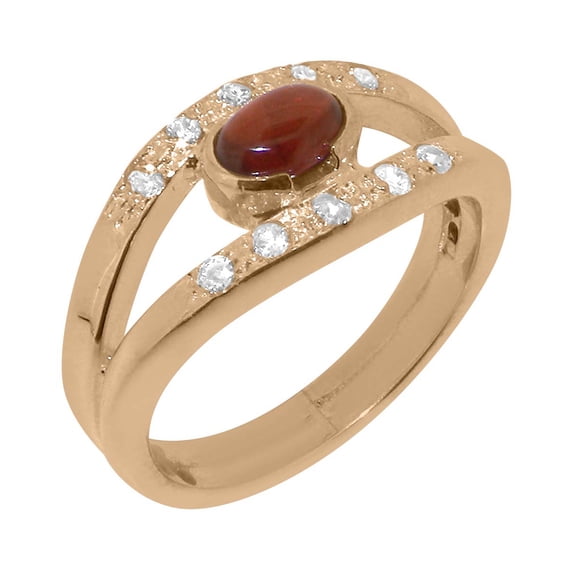 LBG British Made 14k Rose Gold Garnet & Cubic Zirconia ring Womens Band Ring - 33 size options - Size 11.75
