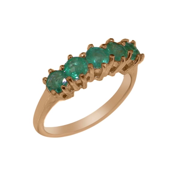 LBG British Made 14k Rose Gold Genuine Emerald Womens Promise Ring - 33 size options - Size 7.75