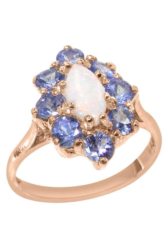 LBG British Made 14k Rose Gold Genuine Natural Opal & Tanzanite Womens Anniversary Ring - 33 size options - Size 5.5