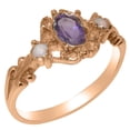 thumbnail image 1 of LBG British Made 14k Rose Gold Natural Amethyst & Opal Womens Trilogy Ring - 33 size options - Size 11.25, 1 of 1