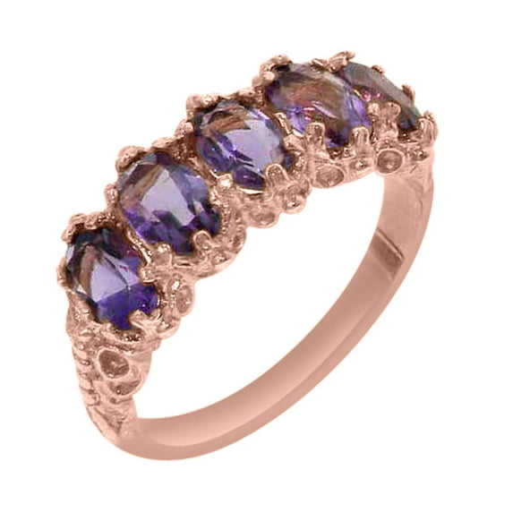 LBG British Made 14k Rose Gold Natural Amethyst Womens Eternity Ring - 33 size options - Size 10.25