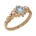 thumbnail image 1 of LBG British Made 14k Rose Gold Natural Aquamarine & Cultured Pearl Womens Statement Ring - 33 size options - Size 6.75, 1 of 9