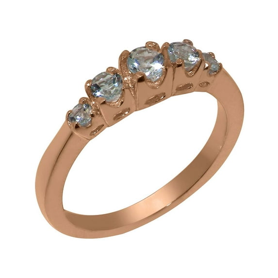 LBG British Made 14k Rose Gold Natural Aquamarine Womens Anniversary Ring - 33 size options - Size 6.75