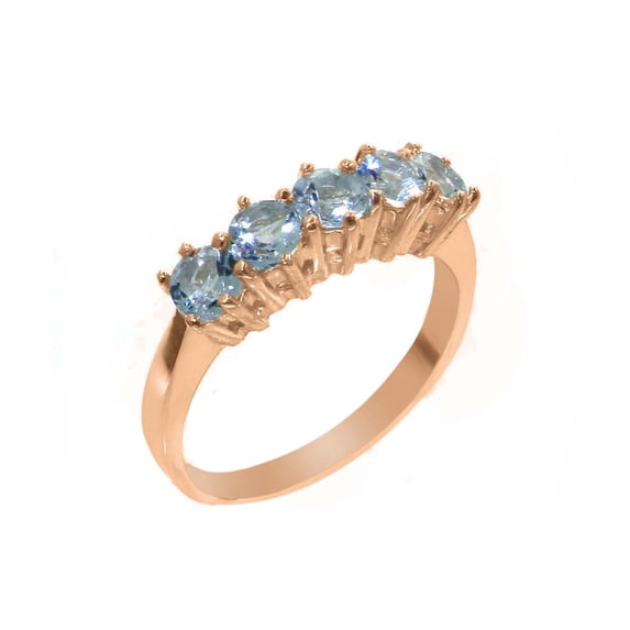 LBG British Made 14k Rose Gold Natural Aquamarine Womens Eternity Ring - 33 size options - Size 9