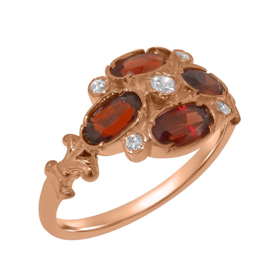 LBG British Made 14k Rose Gold Natural Diamond & Garnet Womens Engagement Ring - 33 size options - Size 4.75