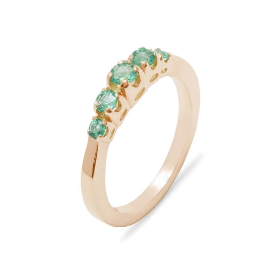 LBG British Made 14k Rose Gold Natural Emerald Womens band Ring - 33 size options - Size 9.5