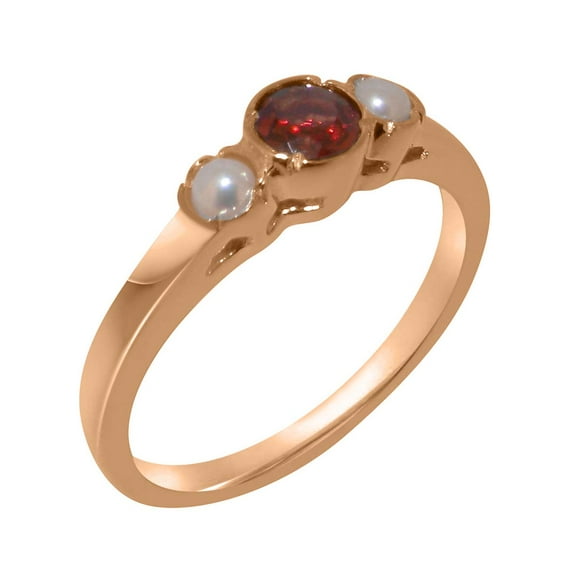 LBG British Made 14k Rose Gold Natural Garnet & Cultured Pearl Womens Engagement Ring - 33 size options - Size 6