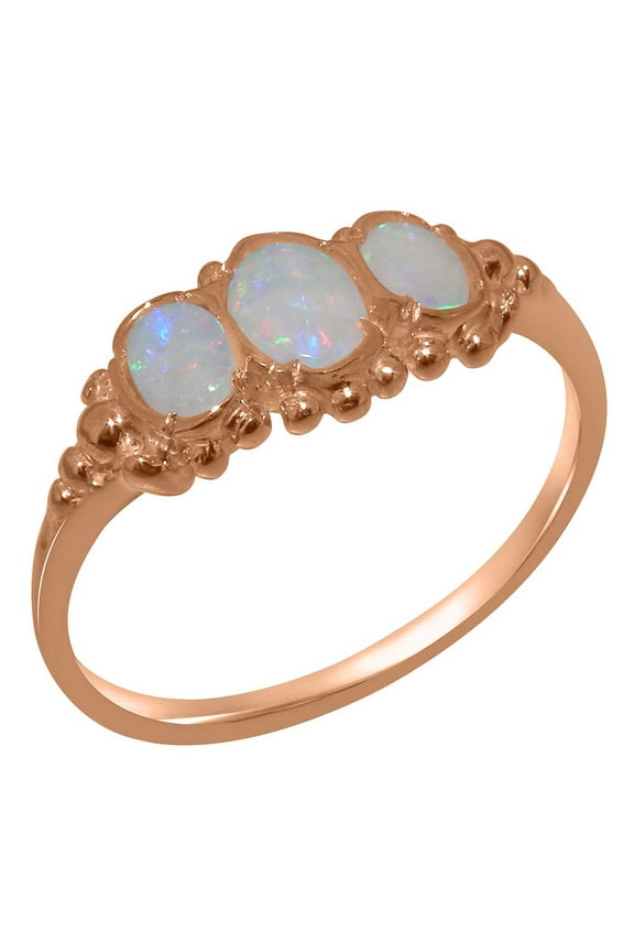 LBG British Made 14k Rose Gold Natural Opal Womens Engagement Ring - 33 size options - Size 6