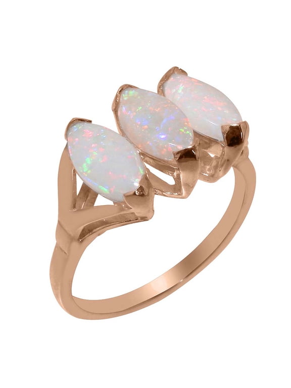 LBG British Made 14k Rose Gold Natural Opal Womens Trilogy Ring - 33 size options - Size 11.5