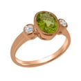 thumbnail image 1 of LBG British Made 14k Rose Gold Natural Peridot & Cubic Zirconia Womens Promise Ring - 33 size options - Size 9.5, 1 of 6