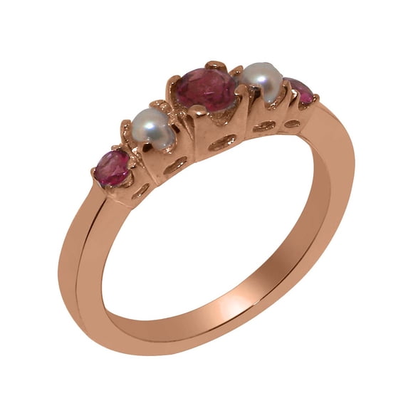 LBG British Made 14k Rose Gold Natural Pink Tourmaline & Cultured Pearl Womens Engagement Ring - 33 size options - Size 4.75