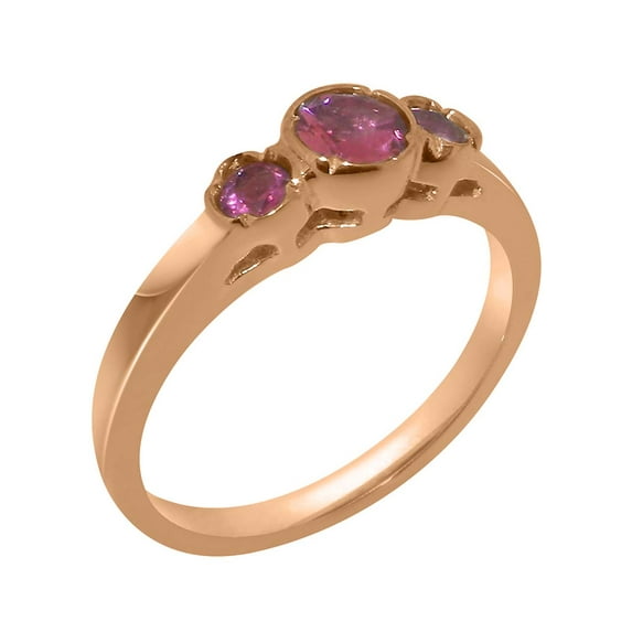 LBG British Made 14k Rose Gold Natural Pink Tourmaline Womens Engagement Ring - 33 size options - Size 6