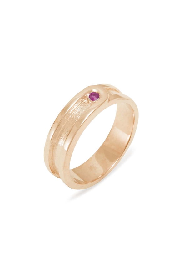 LBG British Made 14k Rose Gold Natural Ruby Mens Band Ring - 25 size options - Size 9