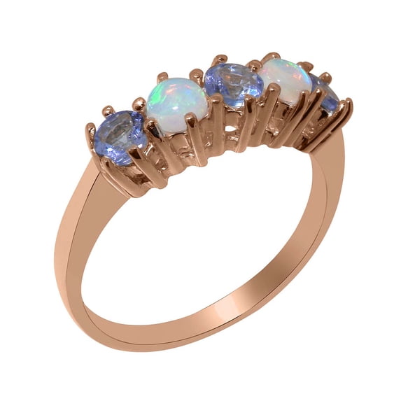 LBG British Made 14k Rose Gold Natural Tanzanite & Opal Ladies Eternity Ring - 33 size options - Size 10