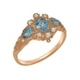 thumbnail image 1 of LBG British Made 14k Rose Gold Real Genuine Blue Topaz & Diamond Womens Promise Ring - 33 size options - Size 8.25, 1 of 5