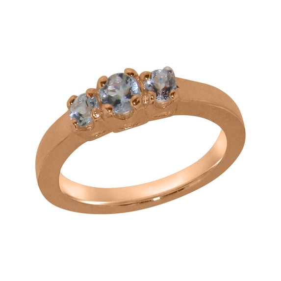LBG British Made 14k Rose Gold Ring with Natural Aquamarine Womens Anniversary Ring - 33 size options - Size 4