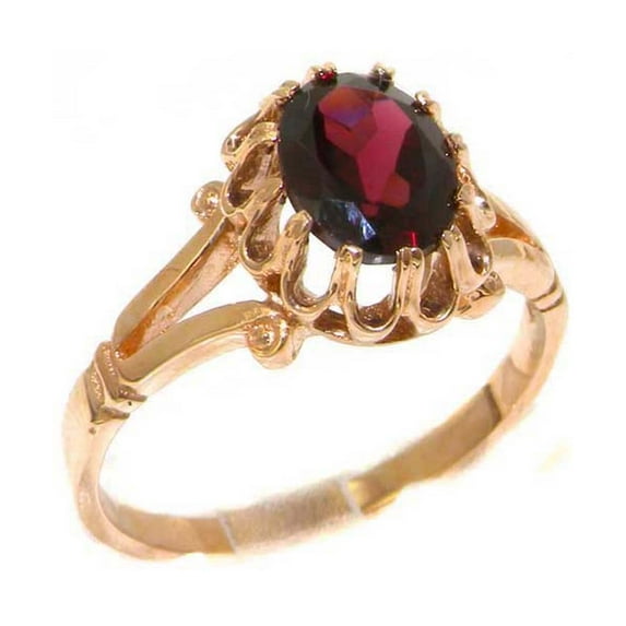 LBG British Made 14k Rose Gold Ring with Natural Garnet Womens Engagement Ring - 33 size options - Size 4