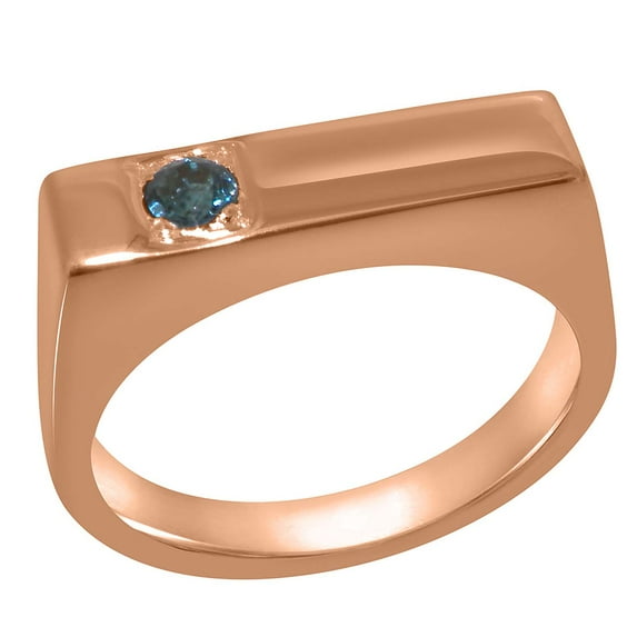 LBG British Made 14k Rose Gold Ring with Natural London Blue Topaz Mens Band Ring - 33 size options - Size 7.25