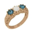 thumbnail image 1 of LBG British Made 14k Rose Gold Ring with Natural Opal & London Blue Topaz Womens Anniversary Ring - 33 size options - Size 4, 1 of 7