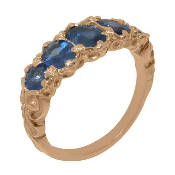 LBG British Made 14k Rose Gold Ring with Natural Sapphire Womens Band Ring - 33 size options - Size 4