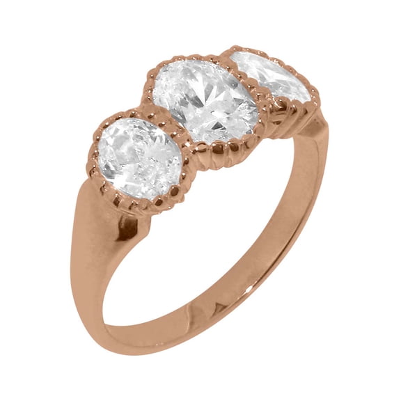 LBG British Made 14k Rose Gold Synthetic Cubic Zirconia Womens Anniversary Ring - 33 size options - Size 8.75