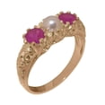 thumbnail image 1 of LBG British Made 14k Rose Gold ring with Cultured Pearl & Ruby Womens Engagement Ring - 33 size options - Size 11, 1 of 7
