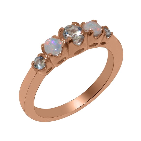 LBG British Made 14k Rose Gold ring with Natural Aquamarine & Opal Womens band Ring - 33 size options - Size 11.25