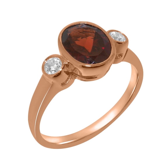 LBG British Made 14k Rose Gold ring with Natural Garnet & Cubic Zirconia Womens Engagement Ring - 33 size options - Size 11
