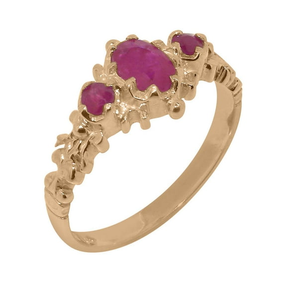 LBG British Made 14k Rose Gold ring with Natural Ruby Womens Engagement Ring - 33 size options - Size 11