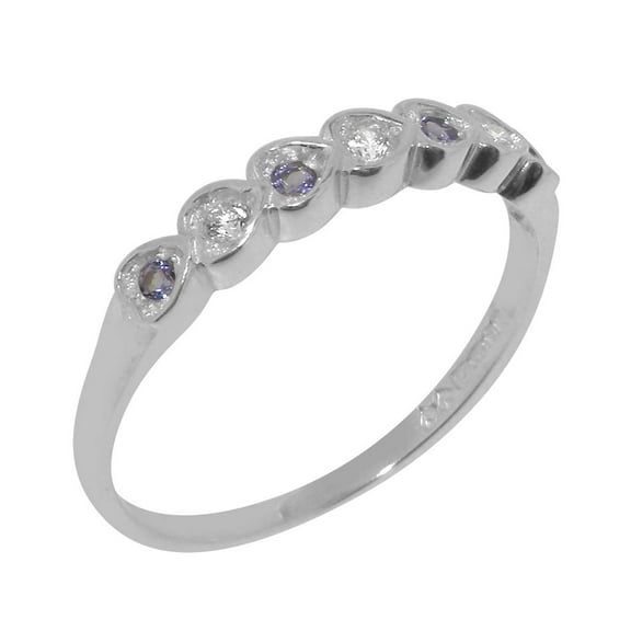 LBG British Made 14k White Gold Cubic Zirconia & Natural Tanzanite Womens Eternity Ring - 33 size options - Size 10