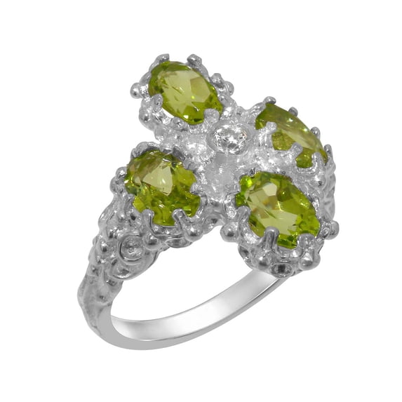 LBG British Made 14k White Gold Cubic Zirconia & Peridot Womens Statement Ring - 33 size options - Size 5.75