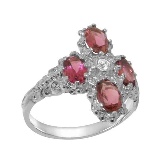 LBG British Made 14k White Gold Cubic Zirconia & Pink Tourmaline Womens Promise Ring - 33 size options - Size 4.5