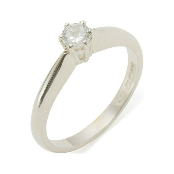 LBG British Made 14k White Gold Cubic Zirconia Womens Engagement Ring - 33 size options - Size 4.25