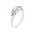 thumbnail image 1 of LBG British Made 14k White Gold Cultured Pearl & Blue Topaz Womens Cluster Ring - 33 size options - Size 11.25, 1 of 6